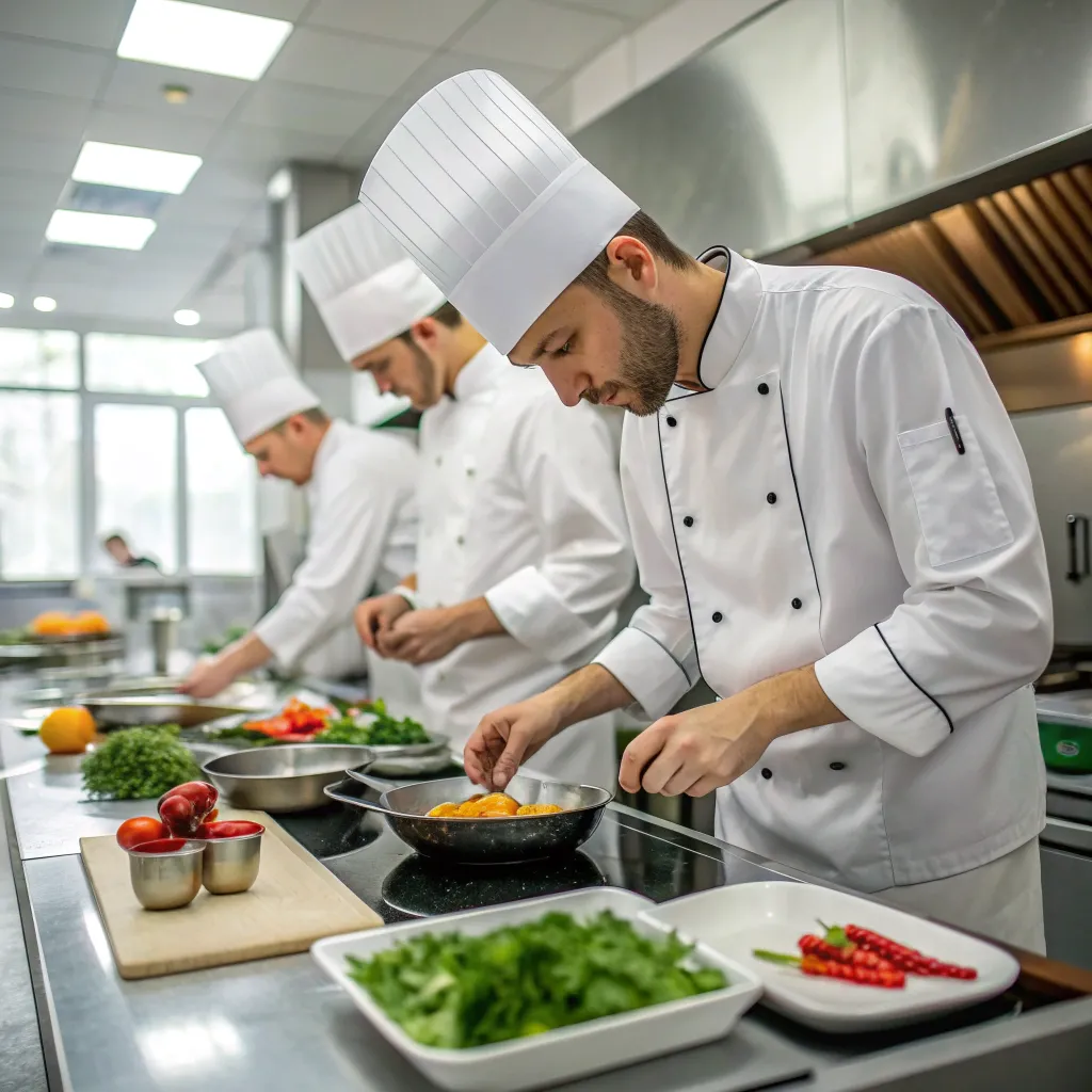 Professional chefs demonstrating cooking techniques